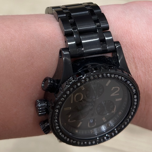 NIXON 38-20 CHRONO WOMEN'S Triple Black Gem Accent Chronograph Watch - Picture 7 of 8